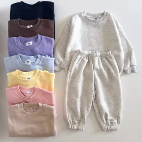 Kids Warm Brushed Fabric Basic Sweatshirt and Jogger Set (2-8y) - 8 Colors