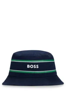 Kids' cotton-twill bucket hat with stripes and logo