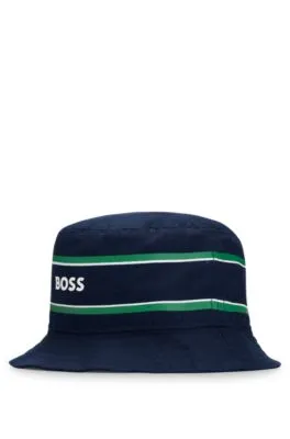 Kids' cotton-twill bucket hat with stripes and logo