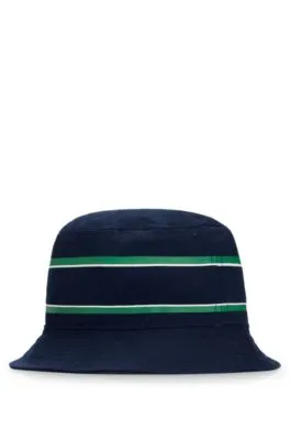 Kids' cotton-twill bucket hat with stripes and logo