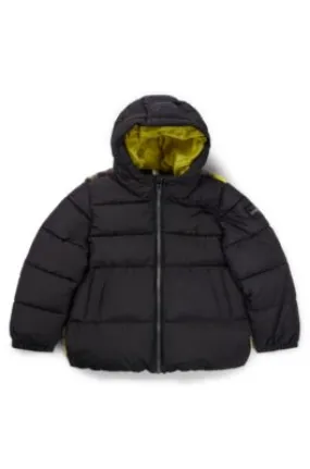 Kids' hooded jacket with camouflage sherpa back