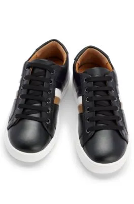 Kids' lace-up trainers in leather with signature stripe