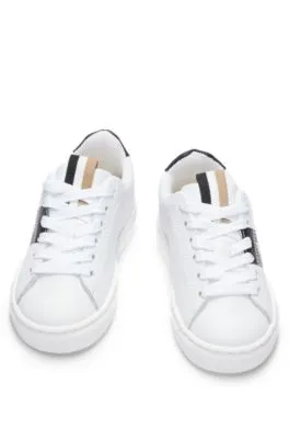 Kids' leather trainers with logo stripe