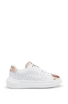 Kids' leather trainers with perforated logo