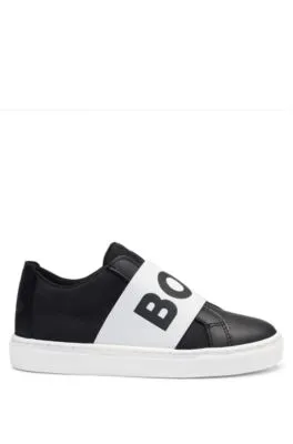 Kids' logo-strap trainers in leather and canvas