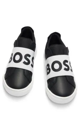 Kids' logo-strap trainers in leather and canvas