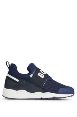 Kids' mixed-material trainers with branded elastic strap