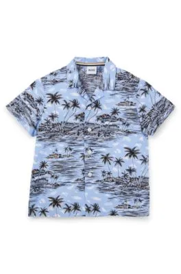 Kids' regular-fit shirt in tropical-print cotton poplin