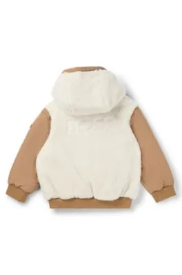 Kids' reversible hooded jacket in twill and sherpa fleece