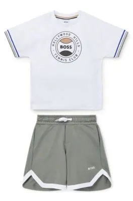 Kids' shorts and T-shirt set with tennnis-inspired artwork