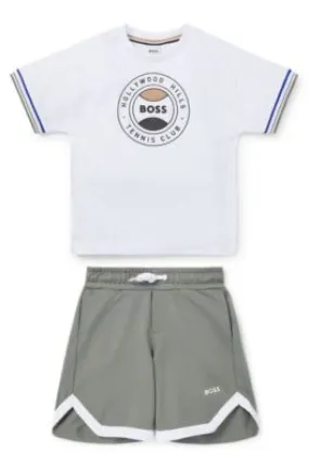 Kids' shorts and T-shirt set with tennnis-inspired artwork