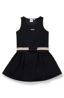 Kids' sleeveless dress with signature stripe and logo