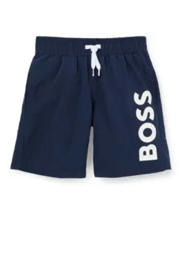 Kids' swim shorts in peached fabric with contrast logo