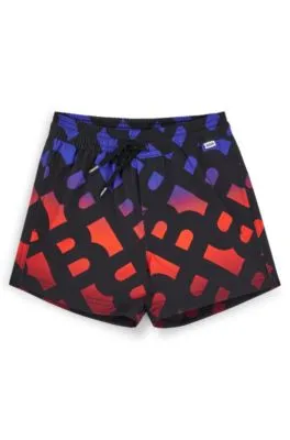 Kids' swim shorts with gradient monogram print