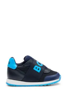 Kids' trainers in leather and mesh with branded strap