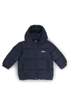 Kids' water-repellent padded jacket with logo print