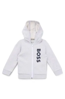 Kids' zip-up fleece hoodie with vertical logo print