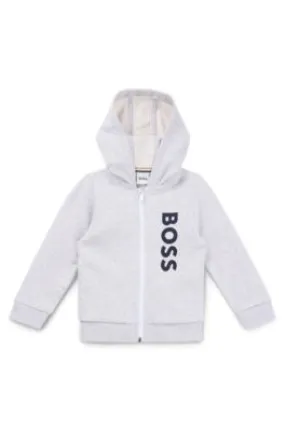 Kids' zip-up fleece hoodie with vertical logo print