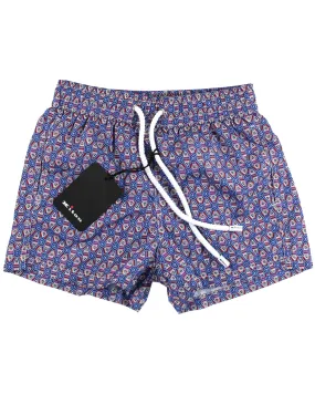 Kiton Kids Swim Shorts Blue Maroon Geometric - Kids 6 Years Old - SALE