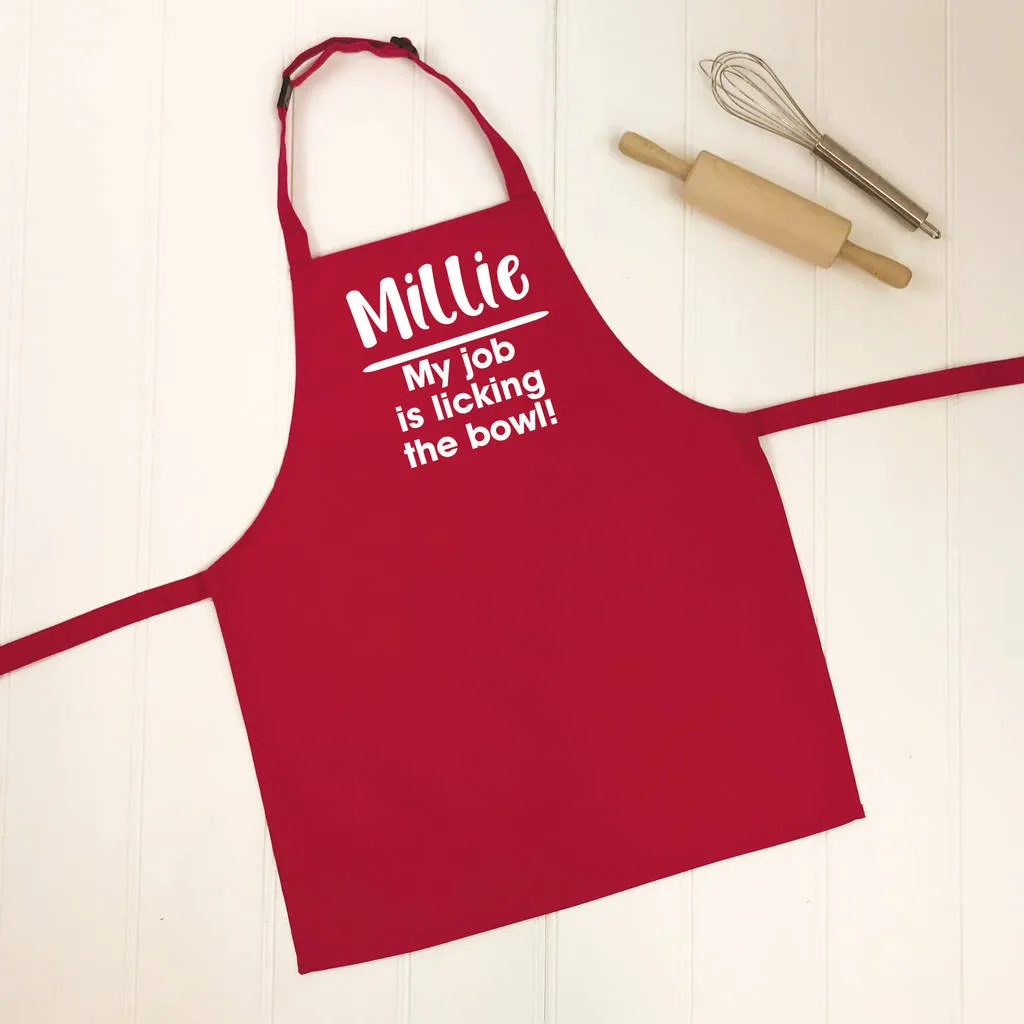 'Licking The Bowl' Personalised Kids Apron