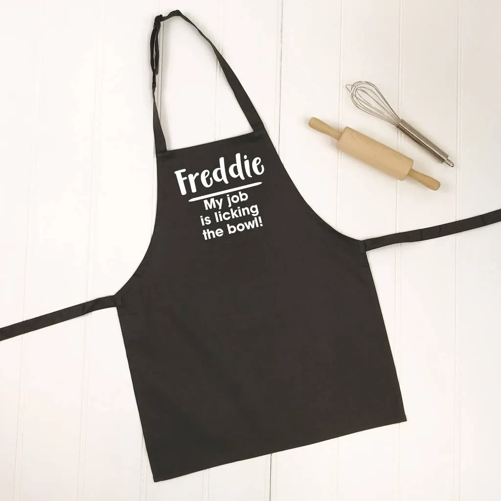 'Licking The Bowl' Personalised Kids Apron