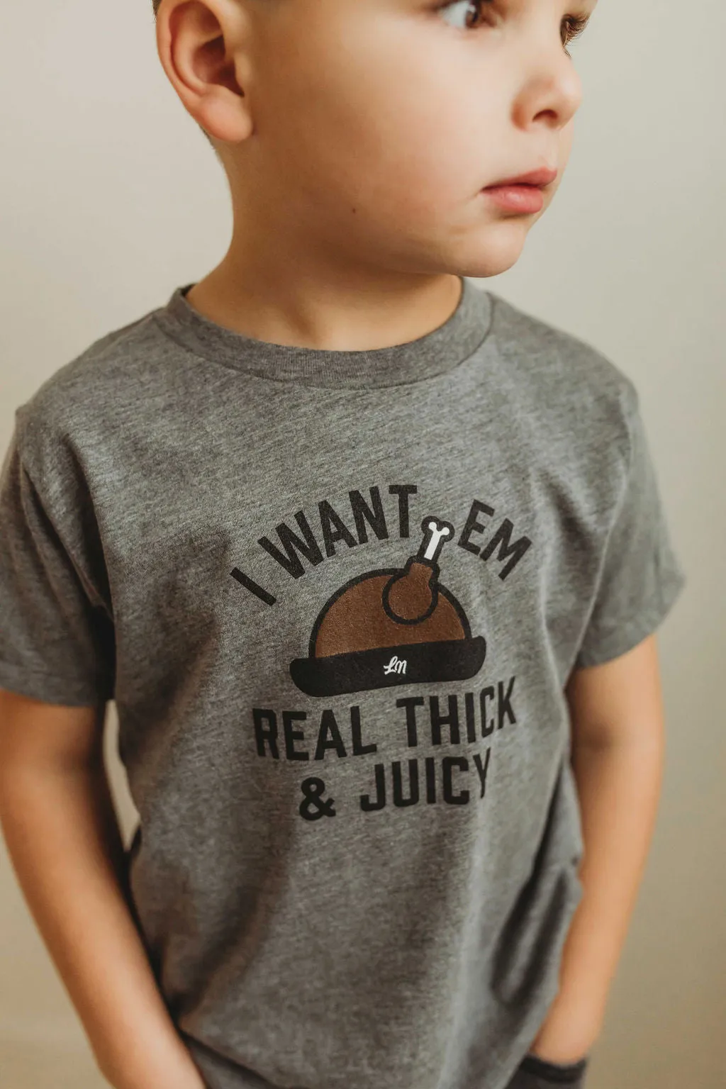 Heather Gray 'I Want Em Real Thick + Juicy' Tee by LEDGER