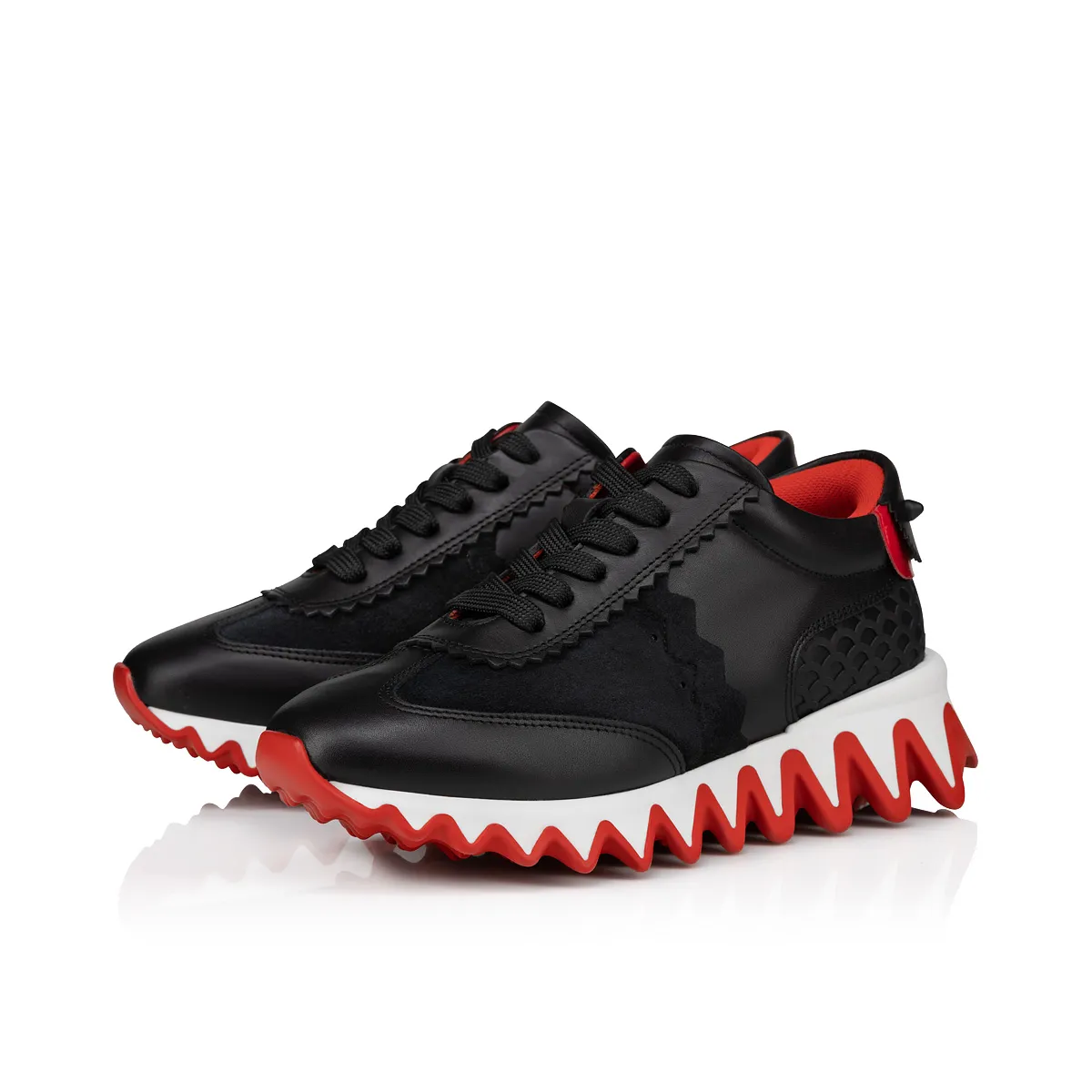 Mini Shark Sneakers - Calf leather, suede and patent calf leather - Black - Kids