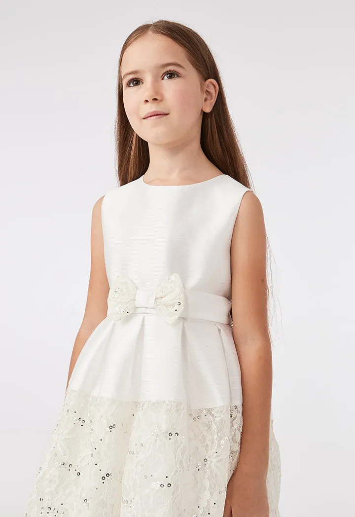 White Dress in Mixed Fabric