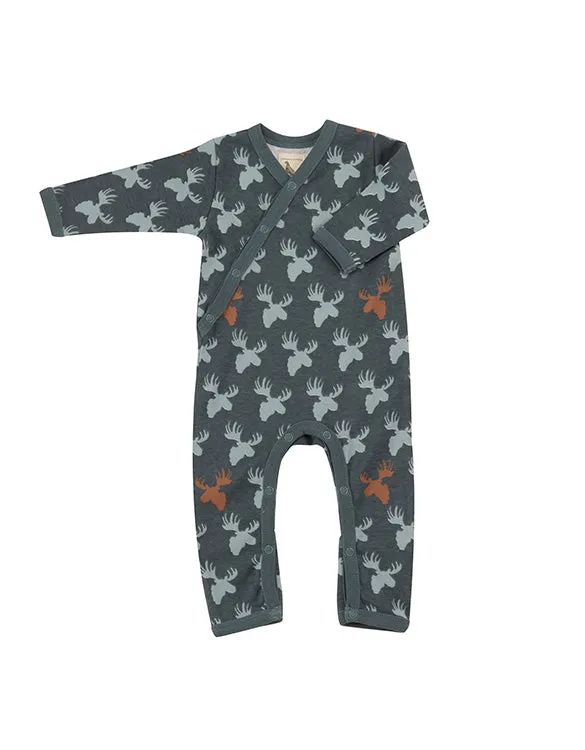 PIGEON ORGANICS Kimono Romper with Moose Head Design in Teal