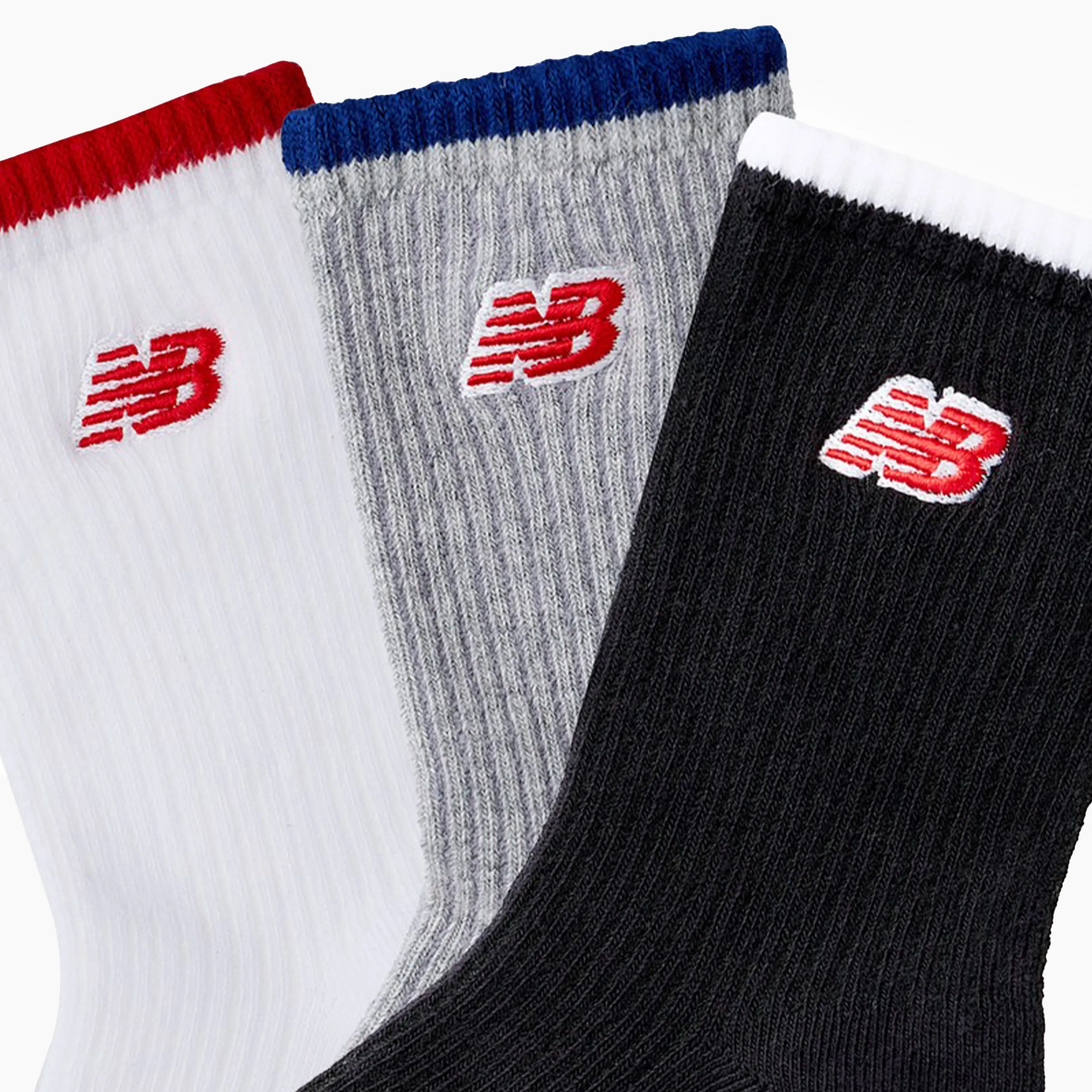 NEW BALANCE KIDS 3 PACK PATCH LOGO SOCKS GREY & WHITE AND BLACK - LAS49163