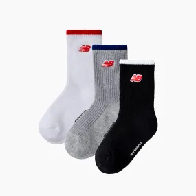 NEW BALANCE KIDS 3 PACK PATCH LOGO SOCKS GREY & WHITE AND BLACK - LAS49163