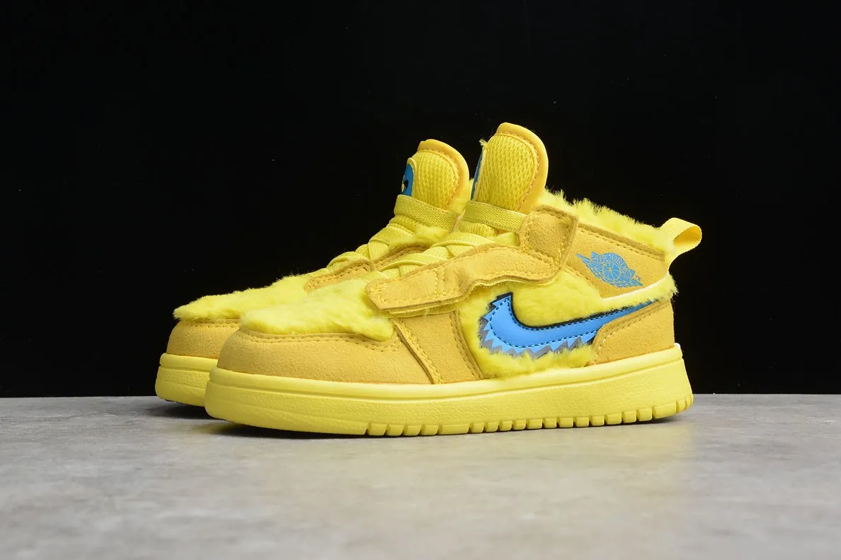 Nike Air Jordan 1 Mid ALT Kids Yellow Fluff Blue CU5378-700