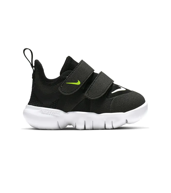 Kids Black Nike Free RN 5.0 (TD) Shoes in White Anthracite Volt