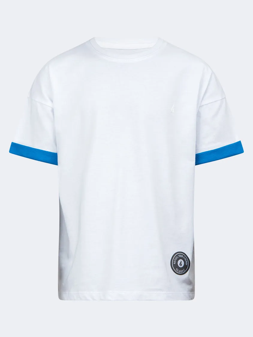 Oil And Gaz Round Neck Kids-Boys Lifestyle T-Shirt White/Blue