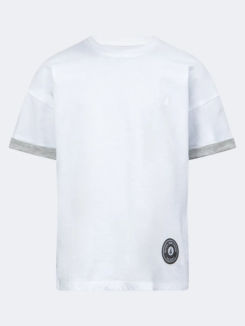 Oil And Gaz Round Neck Kids-Boys Lifestyle T-Shirt White/Grey Chine