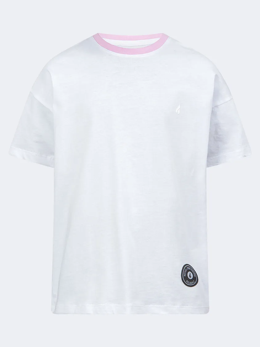 Oil And Gaz Round Neck Kids-Girls Lifestyle T-Shirt White/Pink