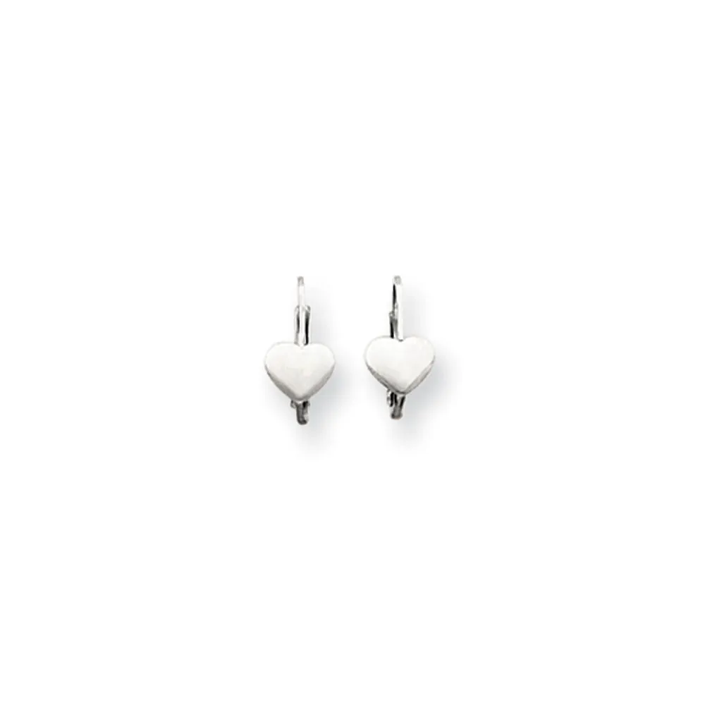 Lever Back Heart Earrings for Kids in 14k White Gold