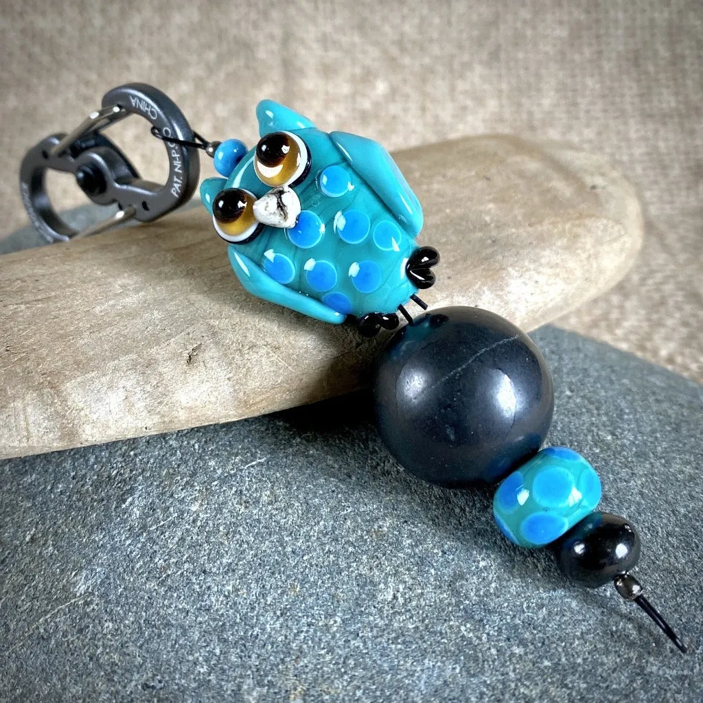 Turquoise & Blue Owl Clip-on