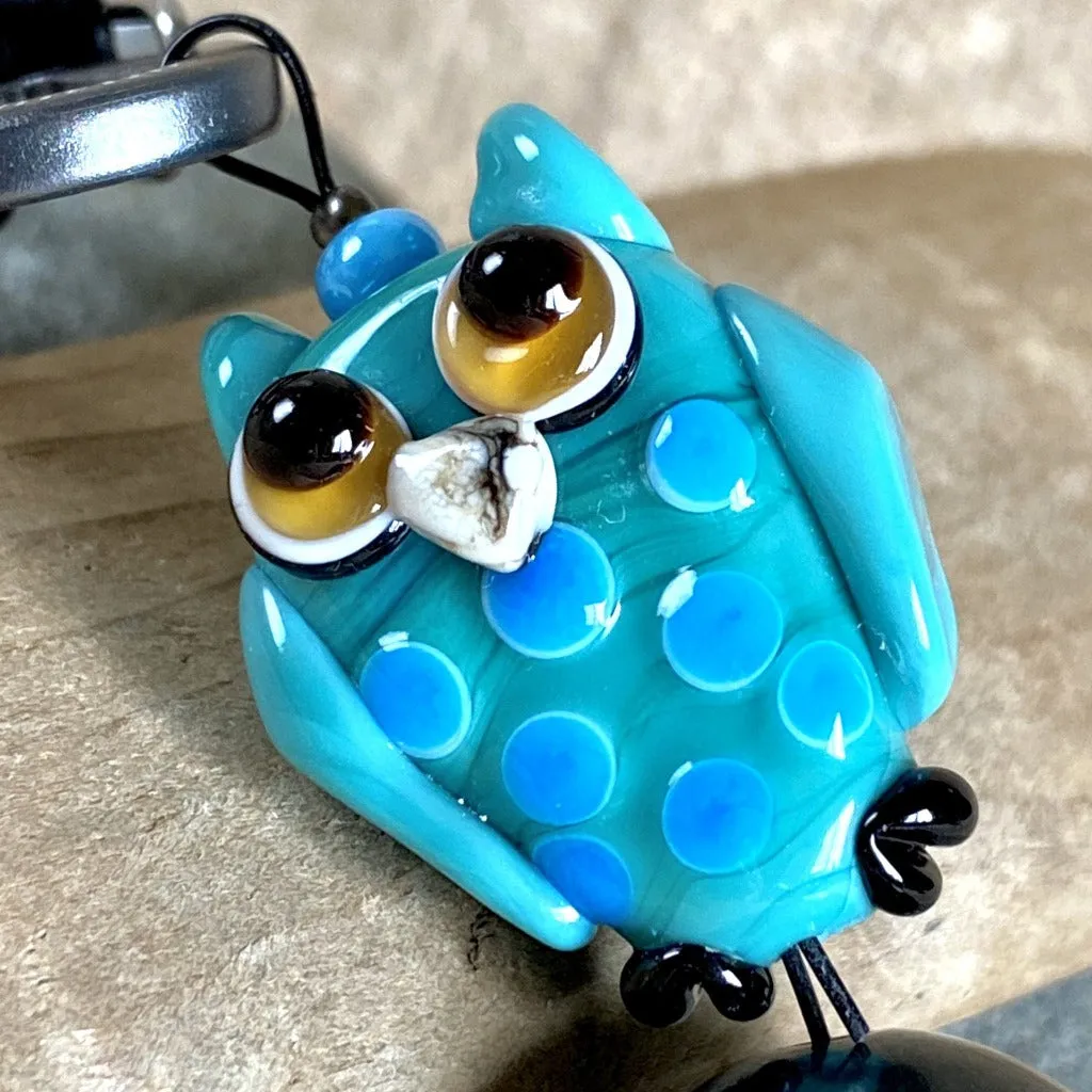 Turquoise & Blue Owl Clip-on