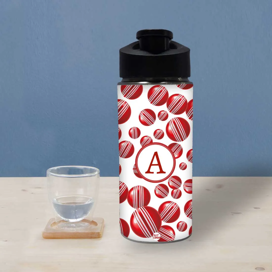 Personalized Sports Water Bottle For Kids  - Red Cricket Ball