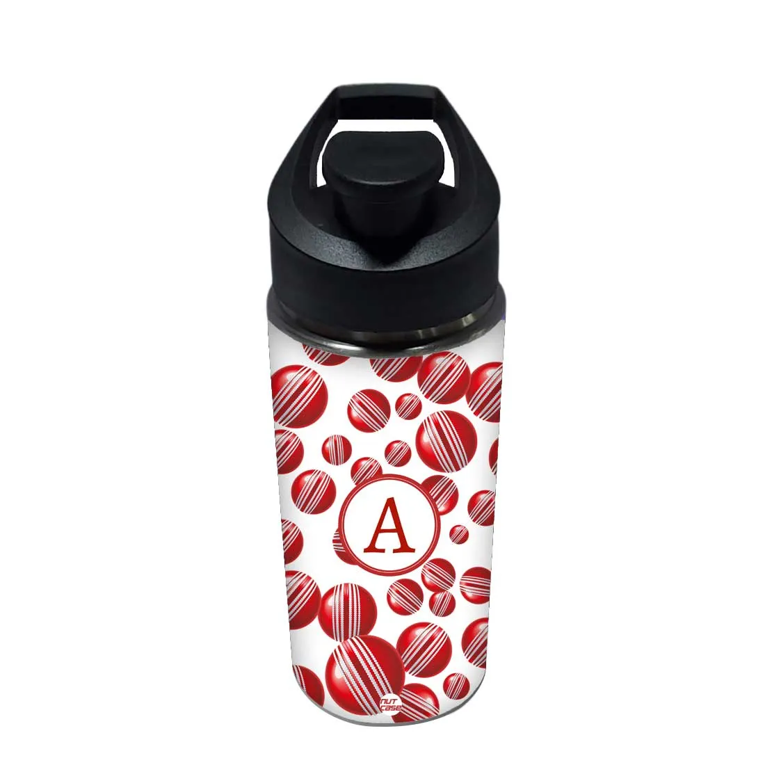 Personalized Sports Water Bottle For Kids  - Red Cricket Ball