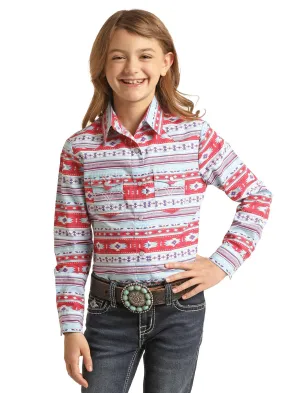 Kids Pink Aztec Long Sleeve Shirt by Panhandle Slim