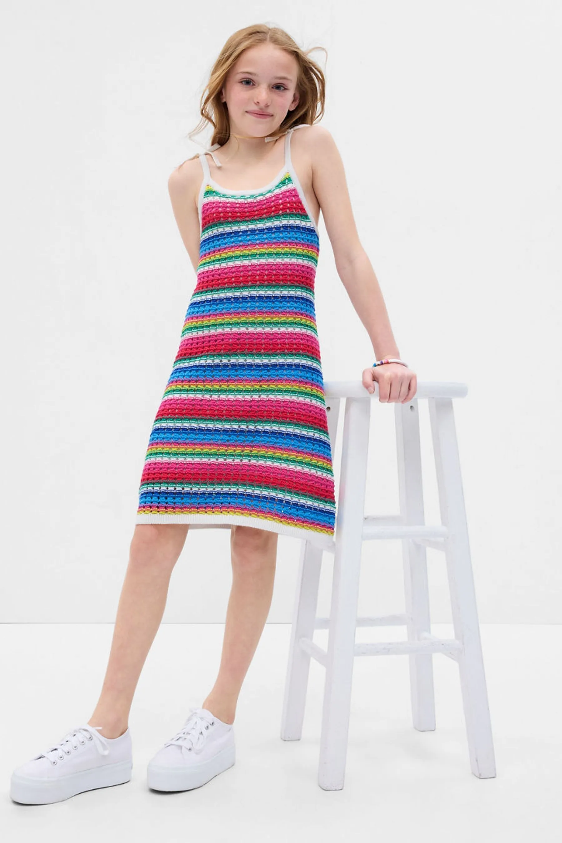 Pink Stripe Crochet Dress - Kids