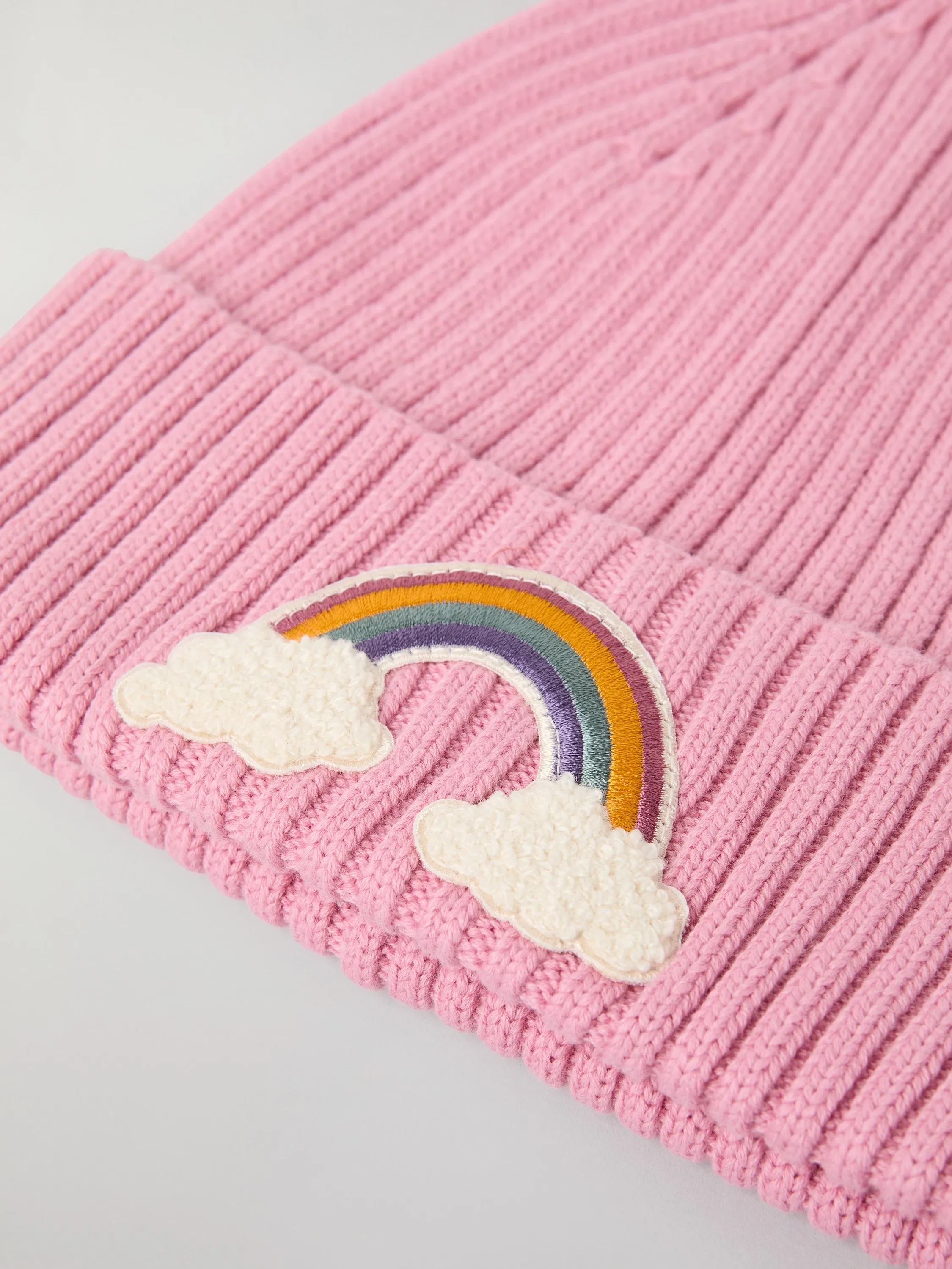 Rainbow Applique Rib Knit Kids  Hat