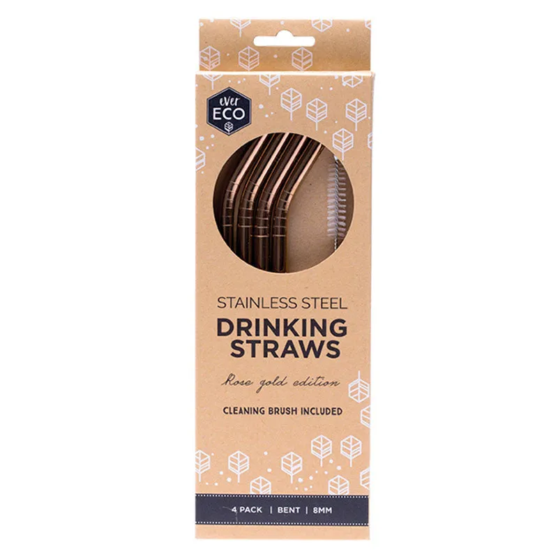 Rose Gold Reusable Straws - 4 Pack with Cleaning Brush