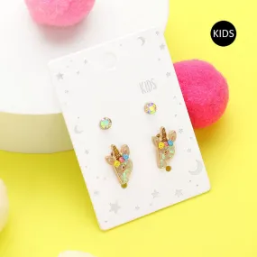 iLLASPARKZ 2 Pairs - P Round Stone Unicorn Monogram Stud Children's Earrings