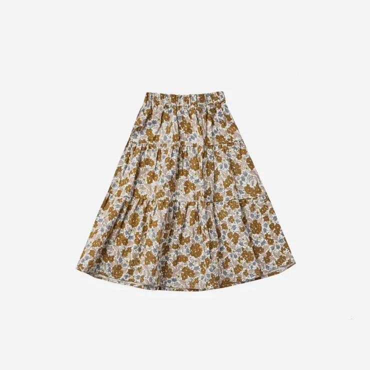 Ivory Tiered Midi Skirt Rylee + Cru