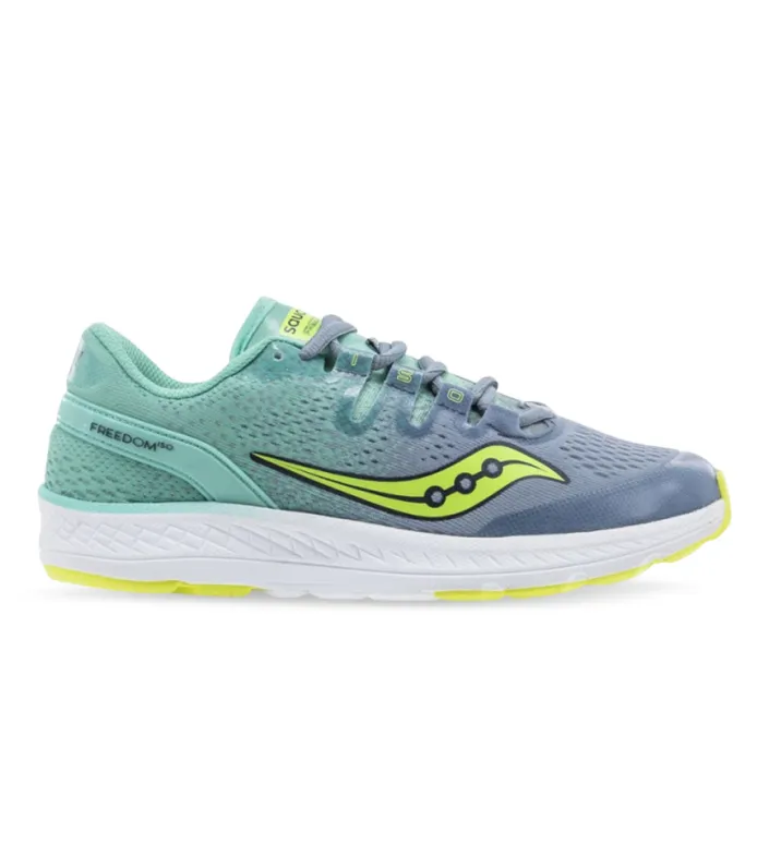 saucony kids sports shoes in grey and teal