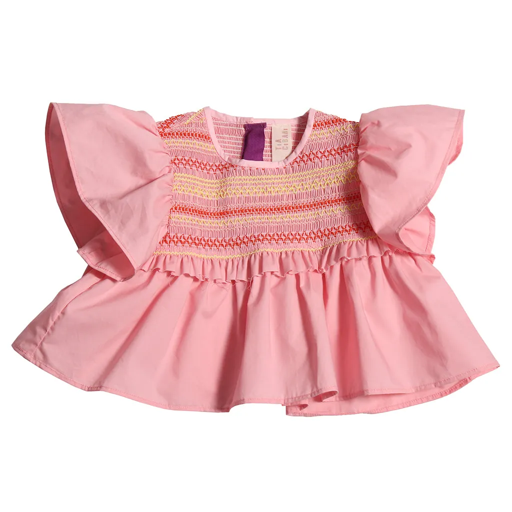 Sofia Shrimp Pink Smocked Blouse