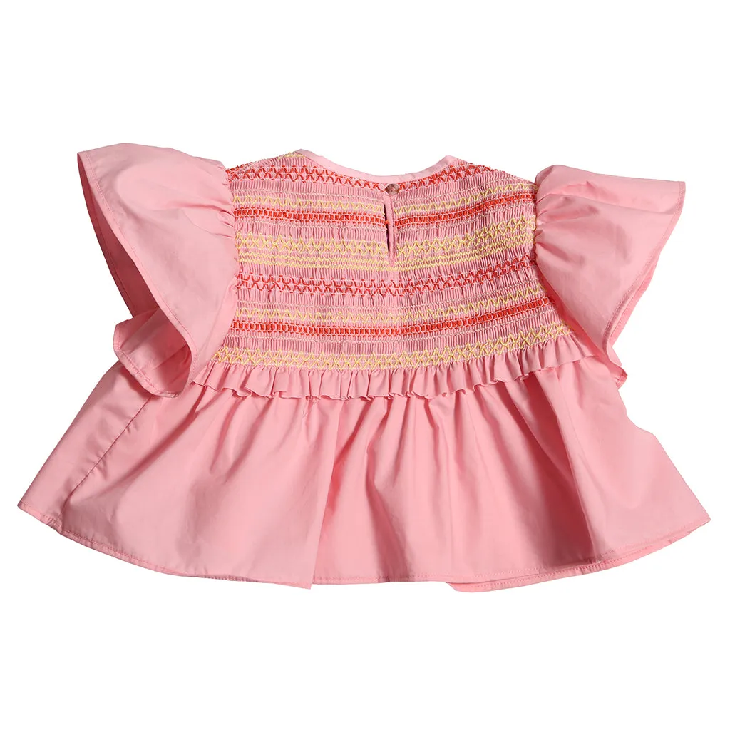 Sofia Shrimp Pink Smocked Blouse